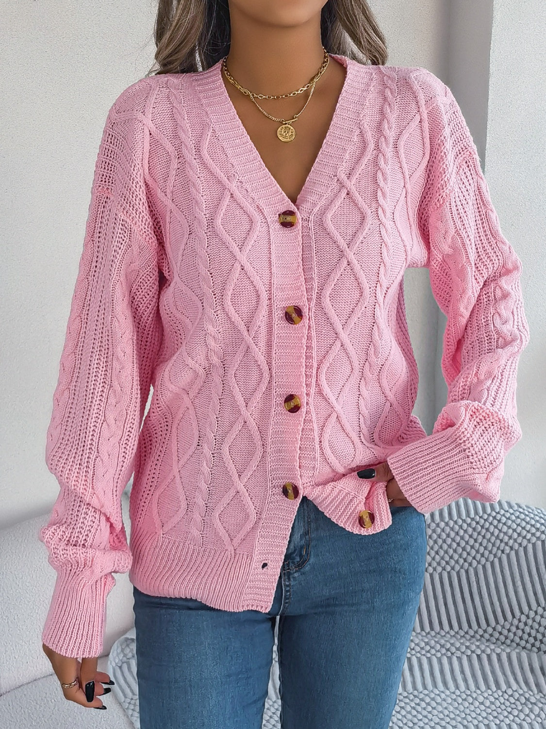 Cardigan à manches longues en maille torsadée
