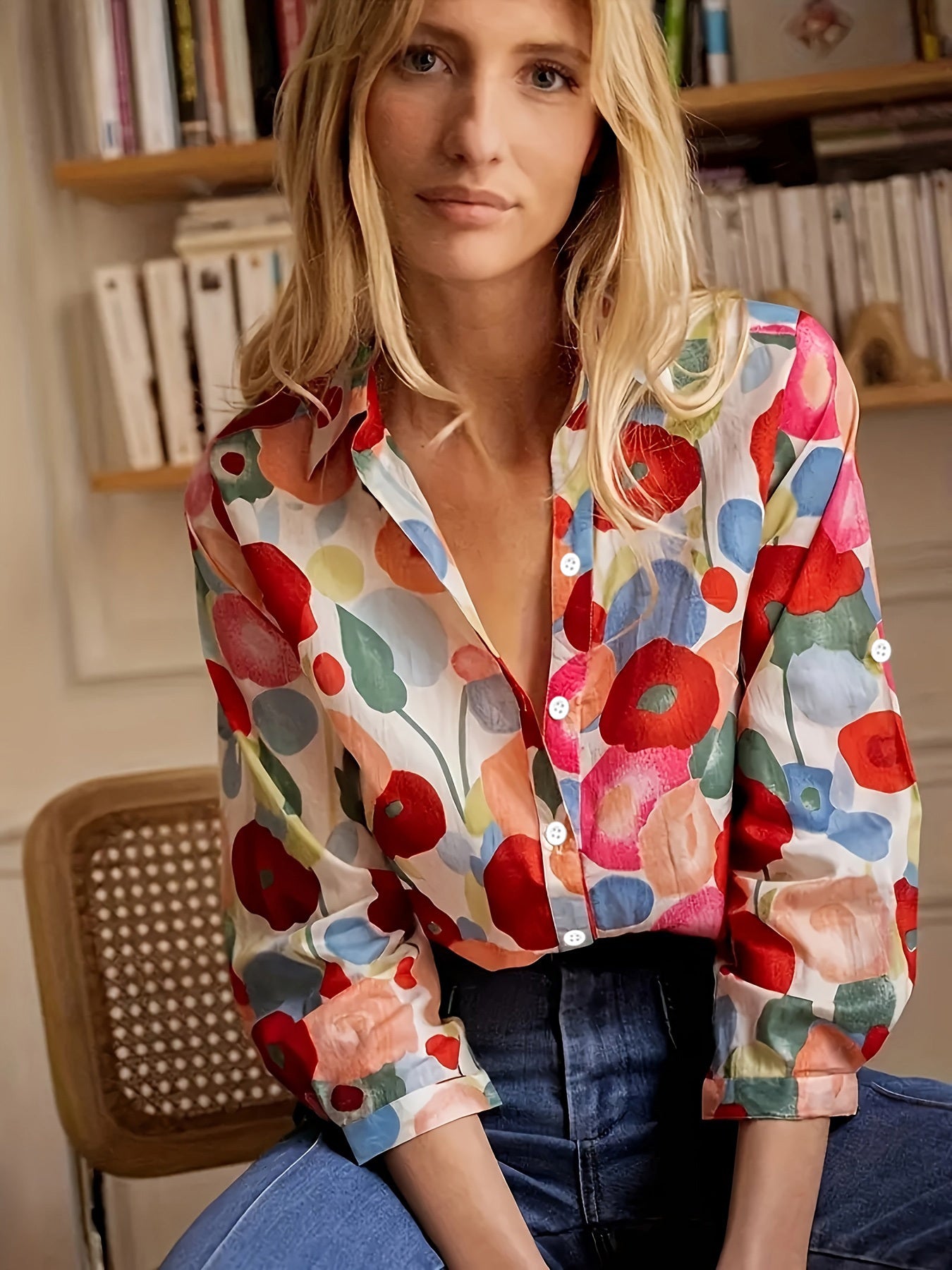 Chemise à manches longues pour femme, chemise décontractée à imprimé floral