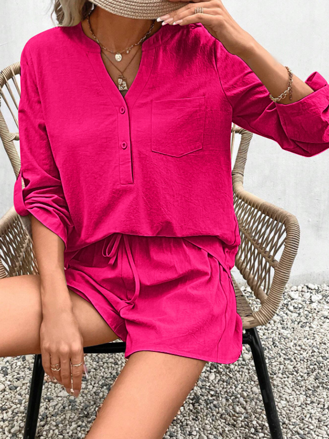 Ensemble haut à manches longues et short crantés