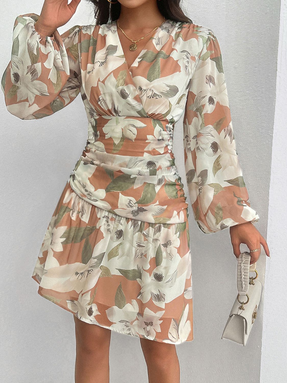 Robe à manches longues imprimée à smocks