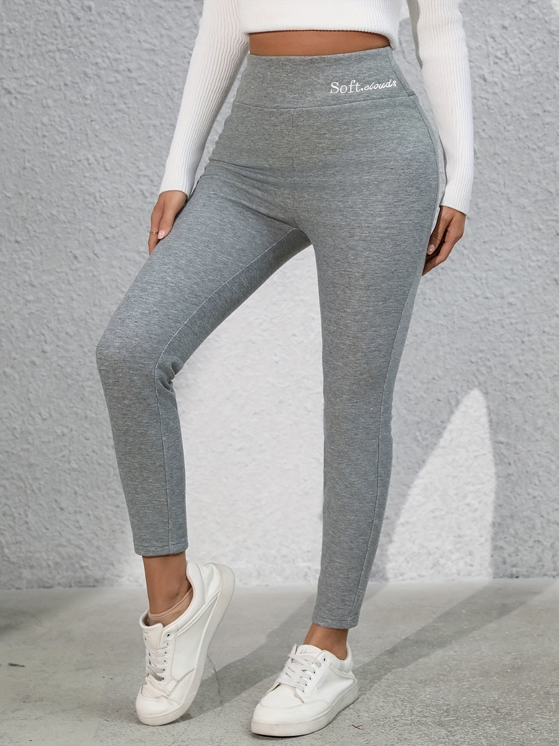Leggings taille haute brodés avec lettres pleine grandeur