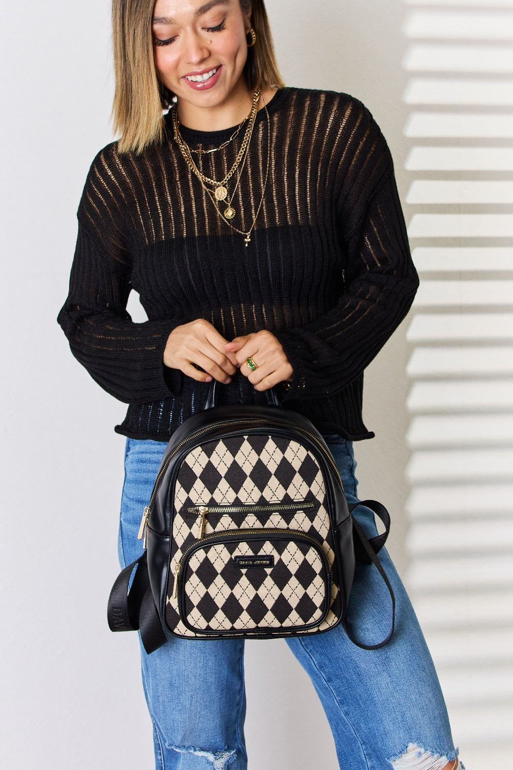 Sac à dos en cuir PU à motif losanges David Jones