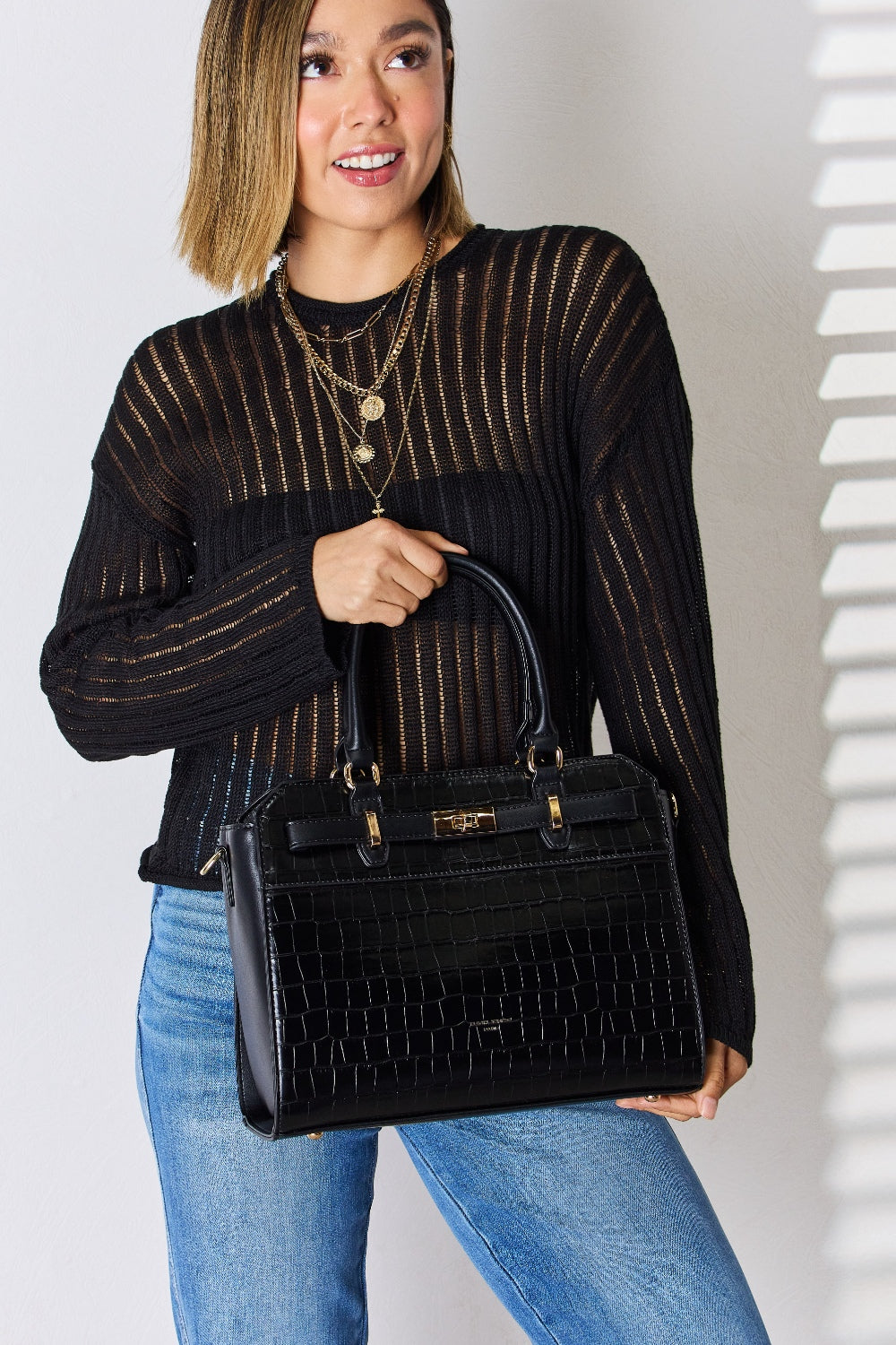 Sac à main en cuir PU texturé David Jones