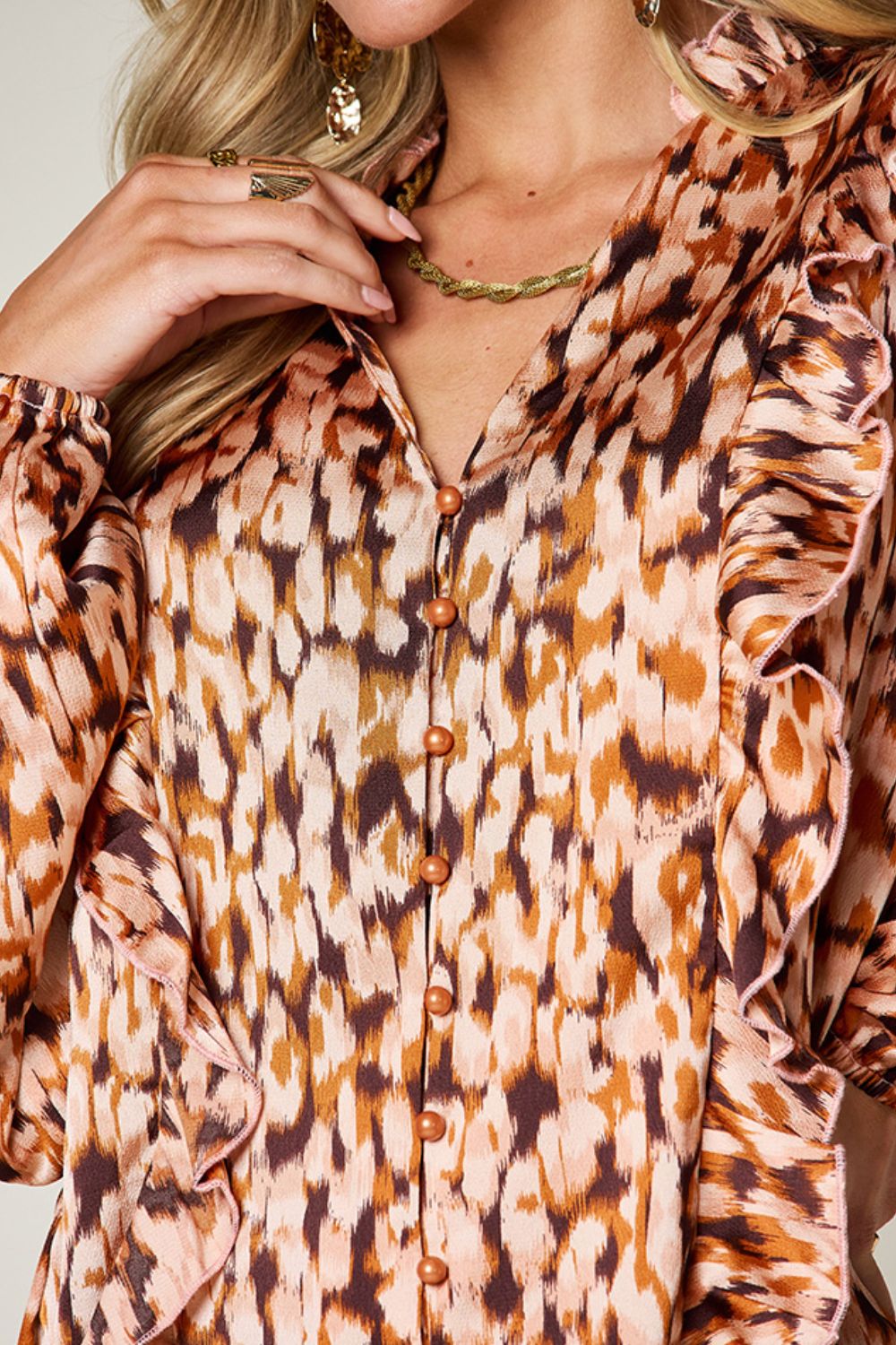 Chemise à manches ballon à volants et imprimé Double Take, taille standard