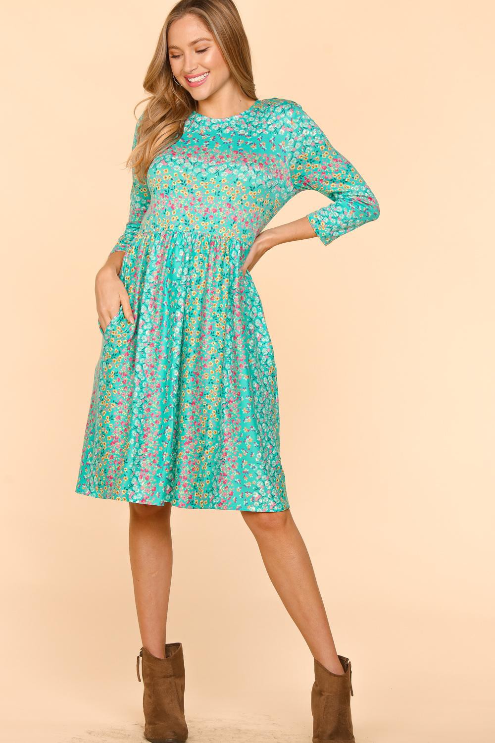 Robe fleurie à col rond et poches Haptics