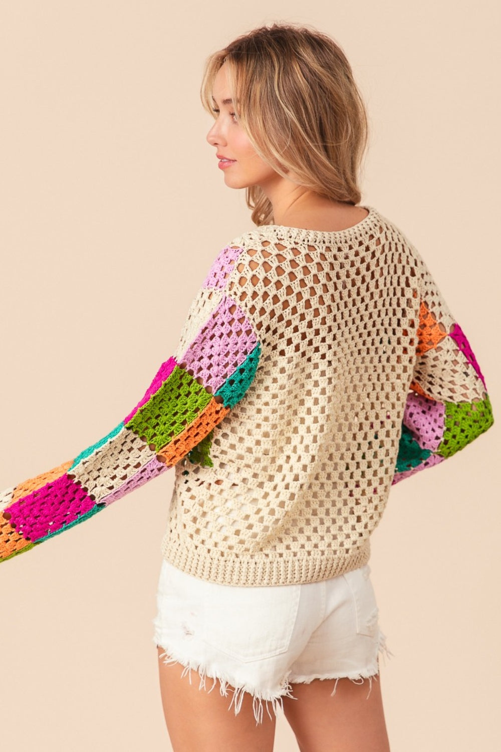 Haut en tricot à carreaux multicolores à manches longues BiBi