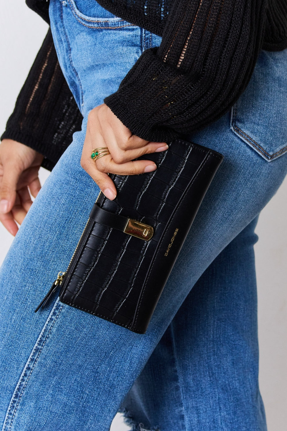 Portefeuille en cuir PU texturé David Jones