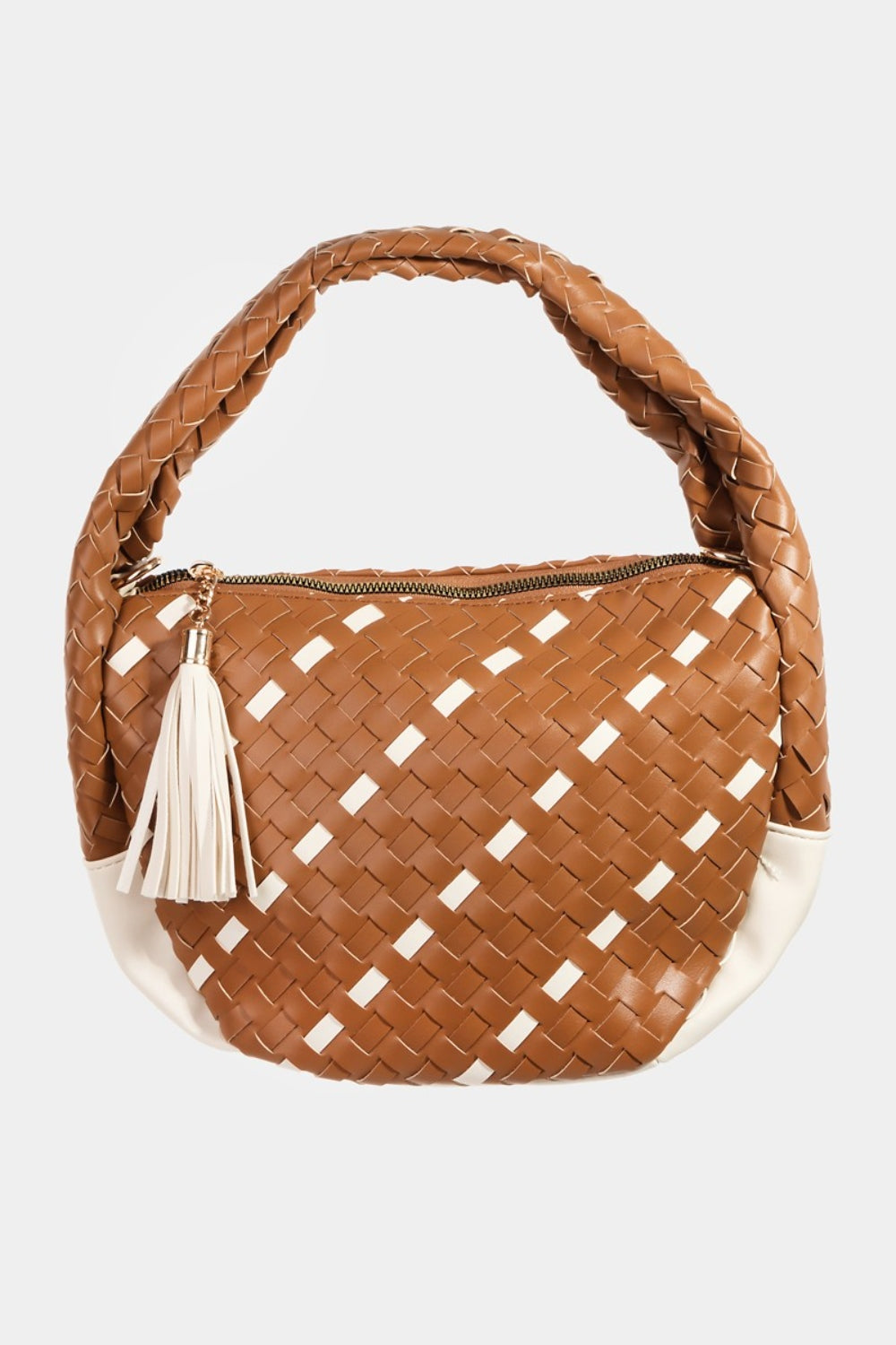 Sac demi-cercle tissé à pompons Fame