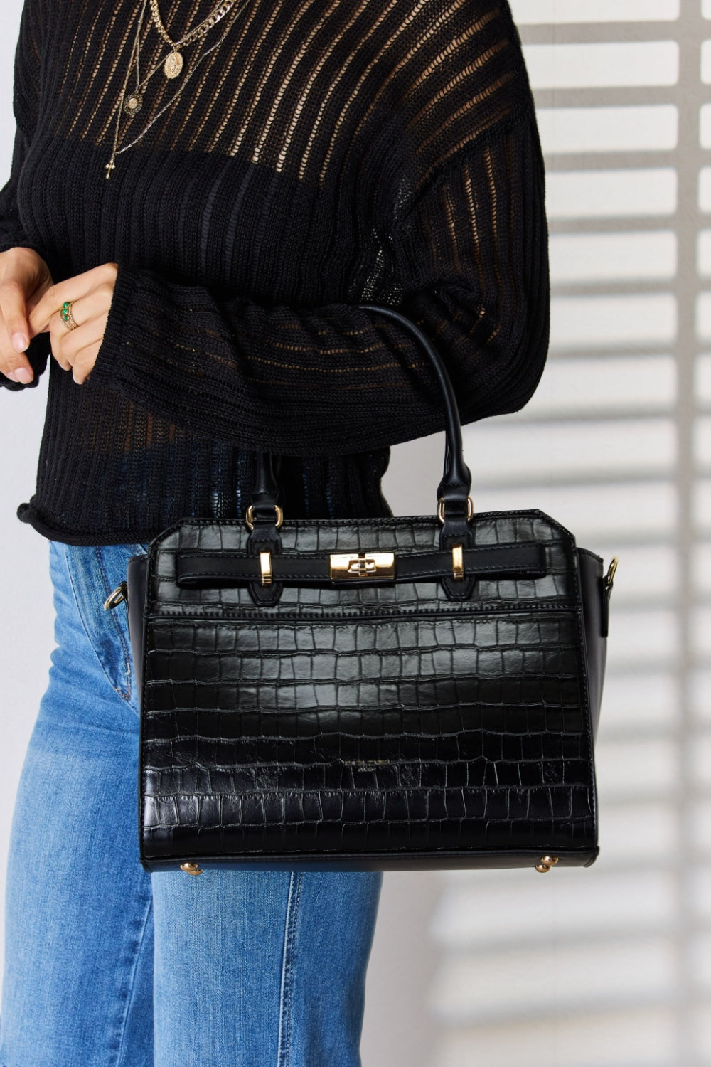 Sac à main en cuir PU texturé David Jones
