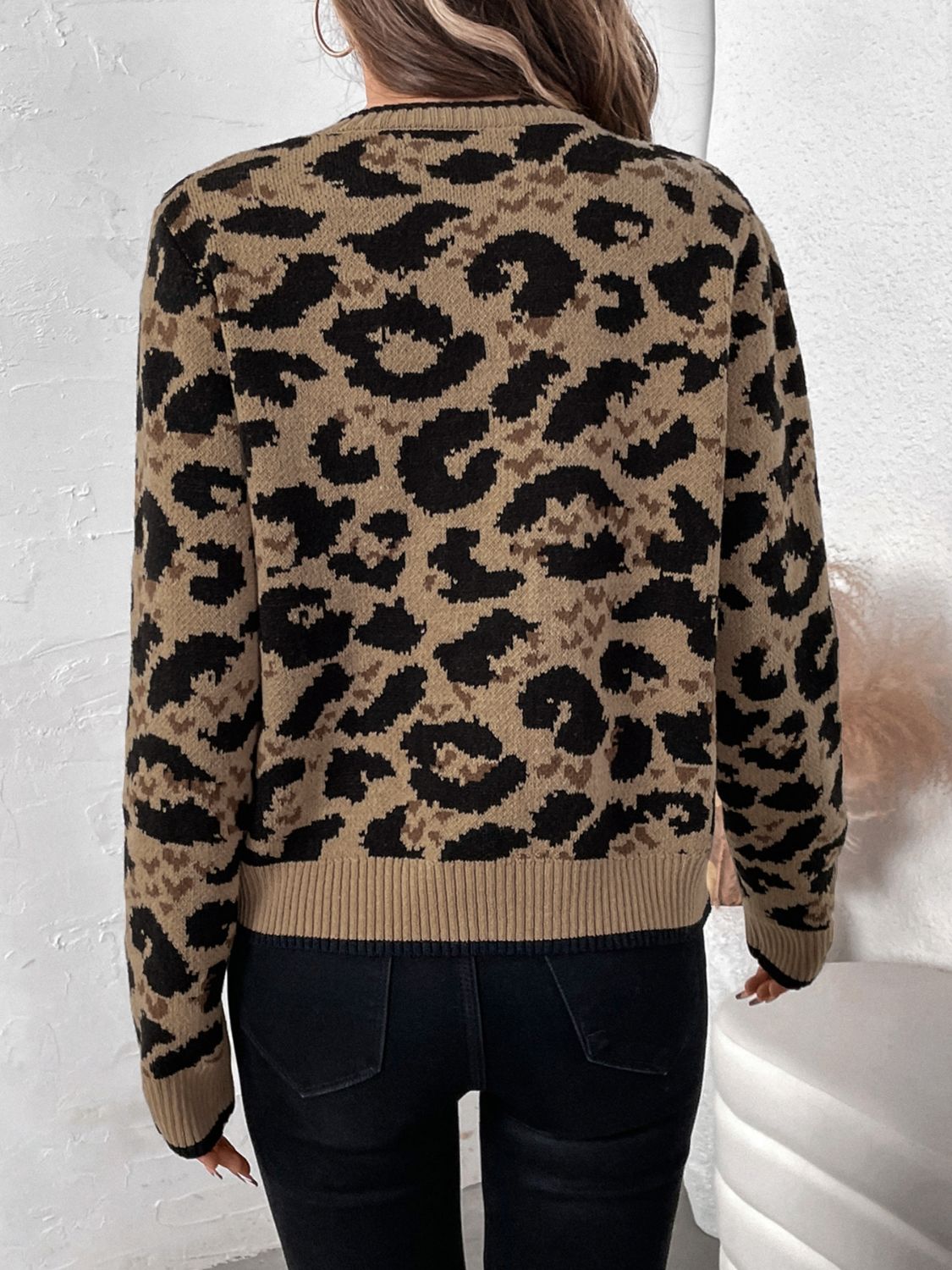 Cardigan à manches longues noué léopard Perfee