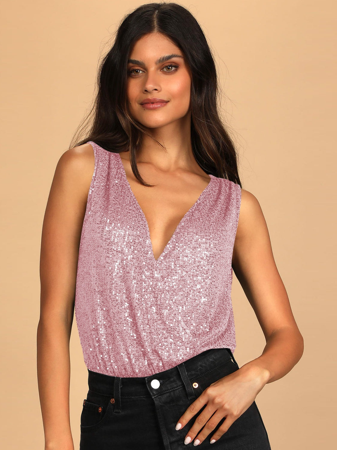 Body sans manches à surplis à paillettes