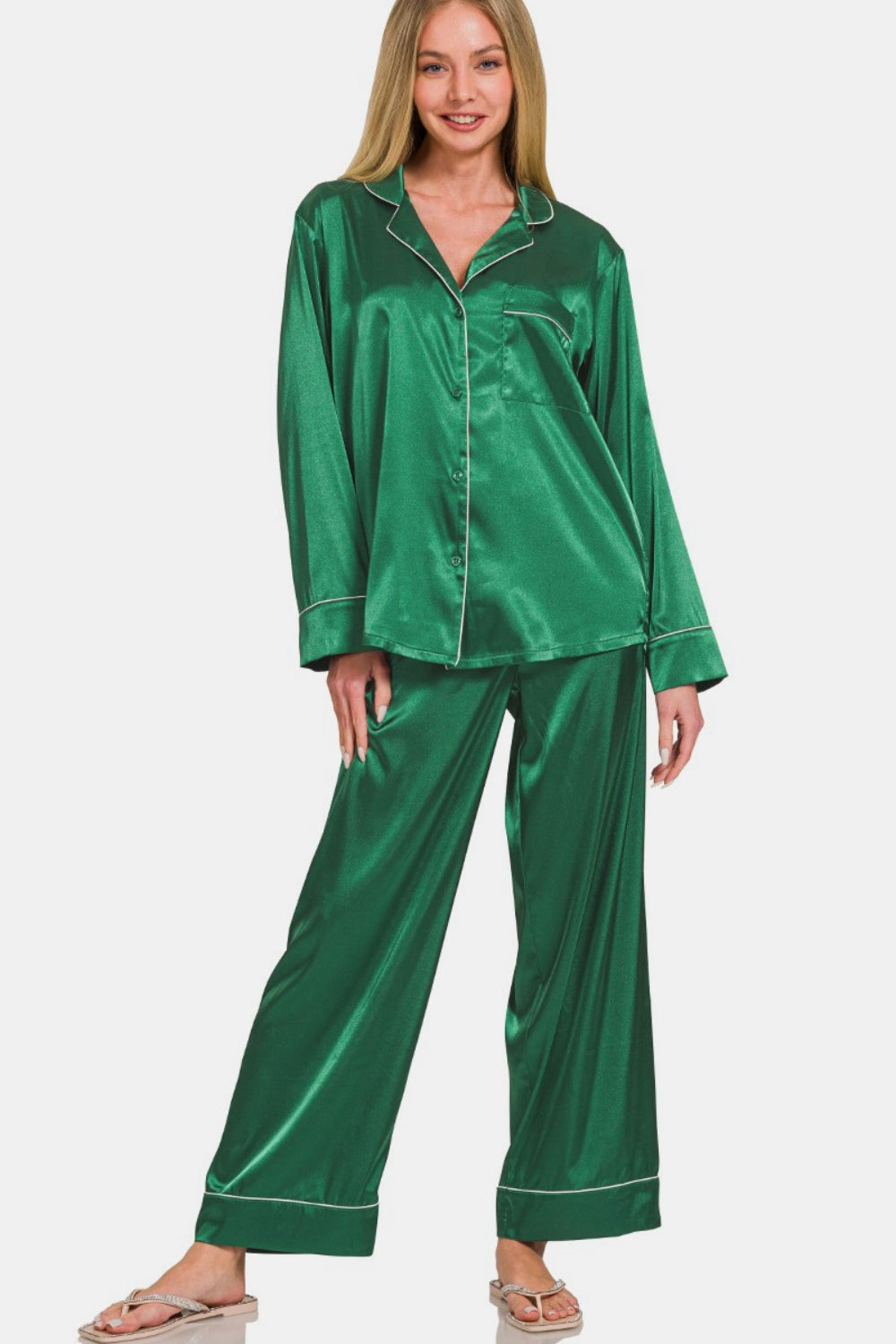 Ensemble pyjama Zenana en satin à manches longues et pantalon