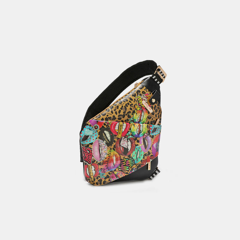 Sac bandoulière en cuir vegan à motif léopard et lèvres Nicole Lee USA