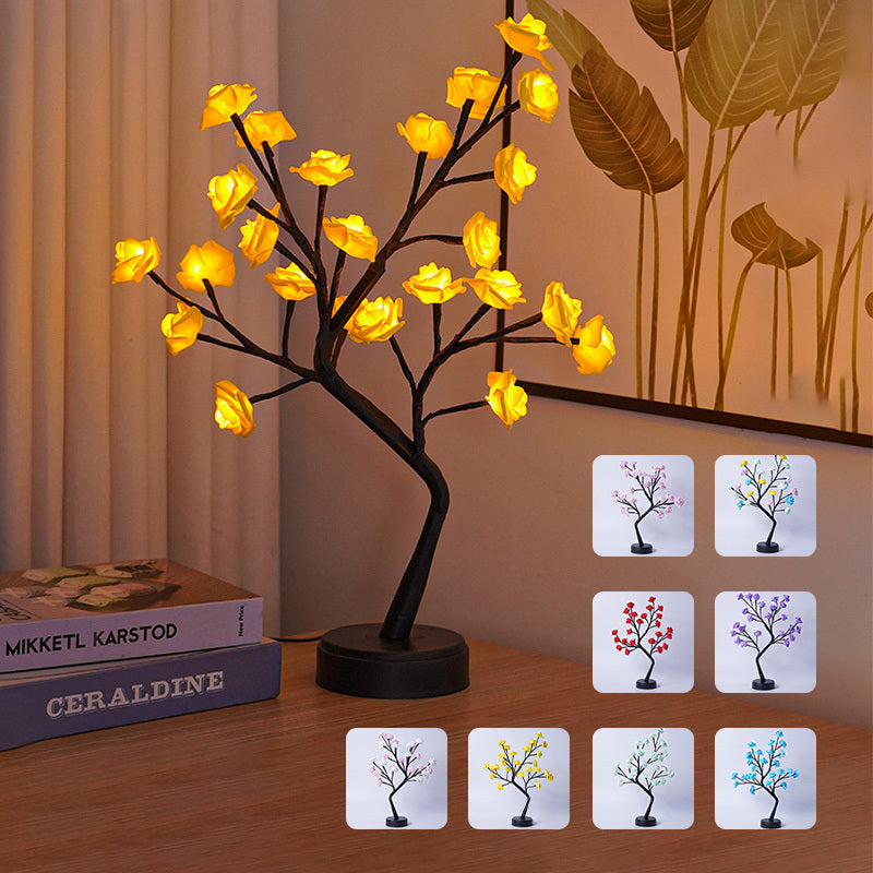 Lampe de table en forme d'arbre à fleurs et de roses, veilleuse féerique, alimentée par USB, idéale pour un mariage, la Saint-Valentin ou Noël.