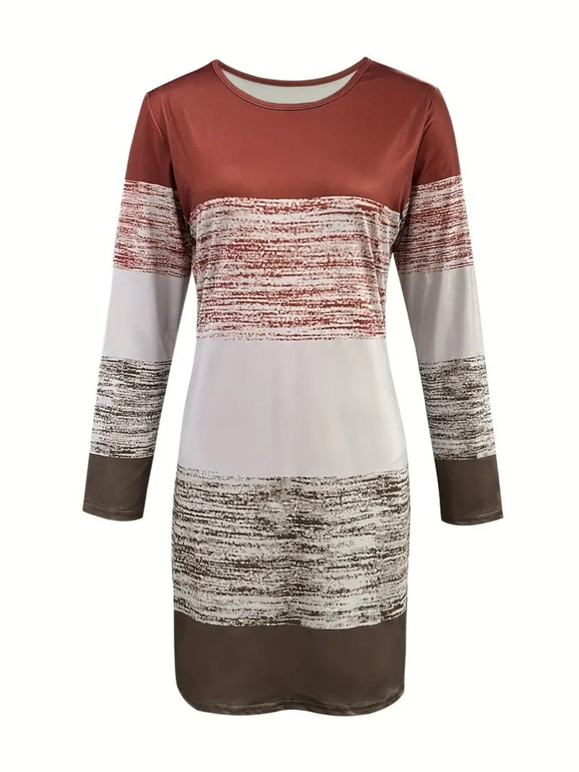 Robe à manches longues et col rond à blocs de couleurs