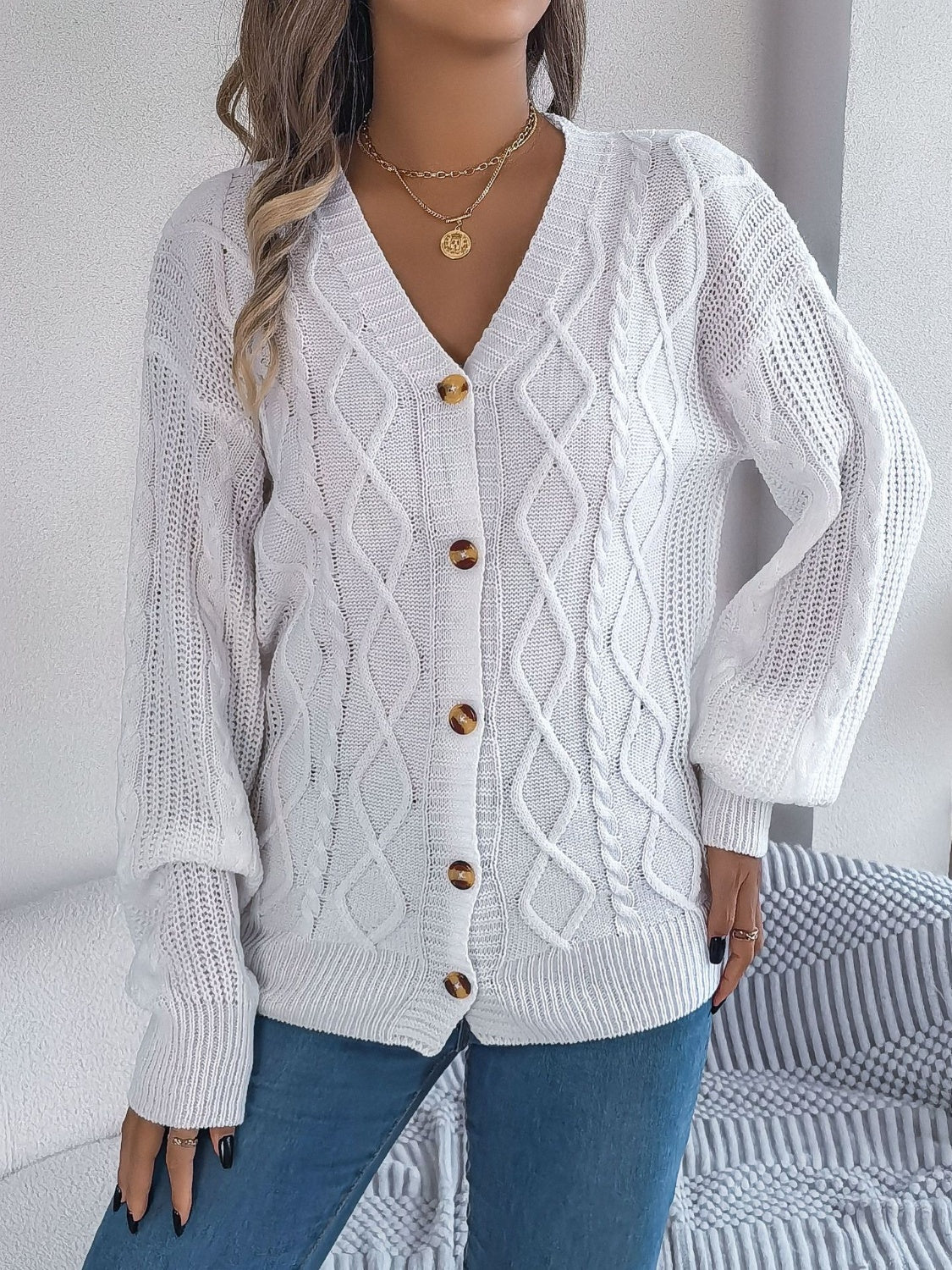 Cardigan à manches longues en maille torsadée