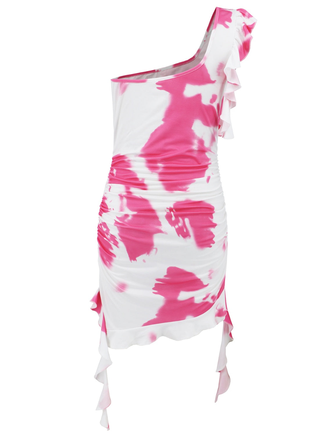 Mini-robe à volants et à épaule unique tie-dye