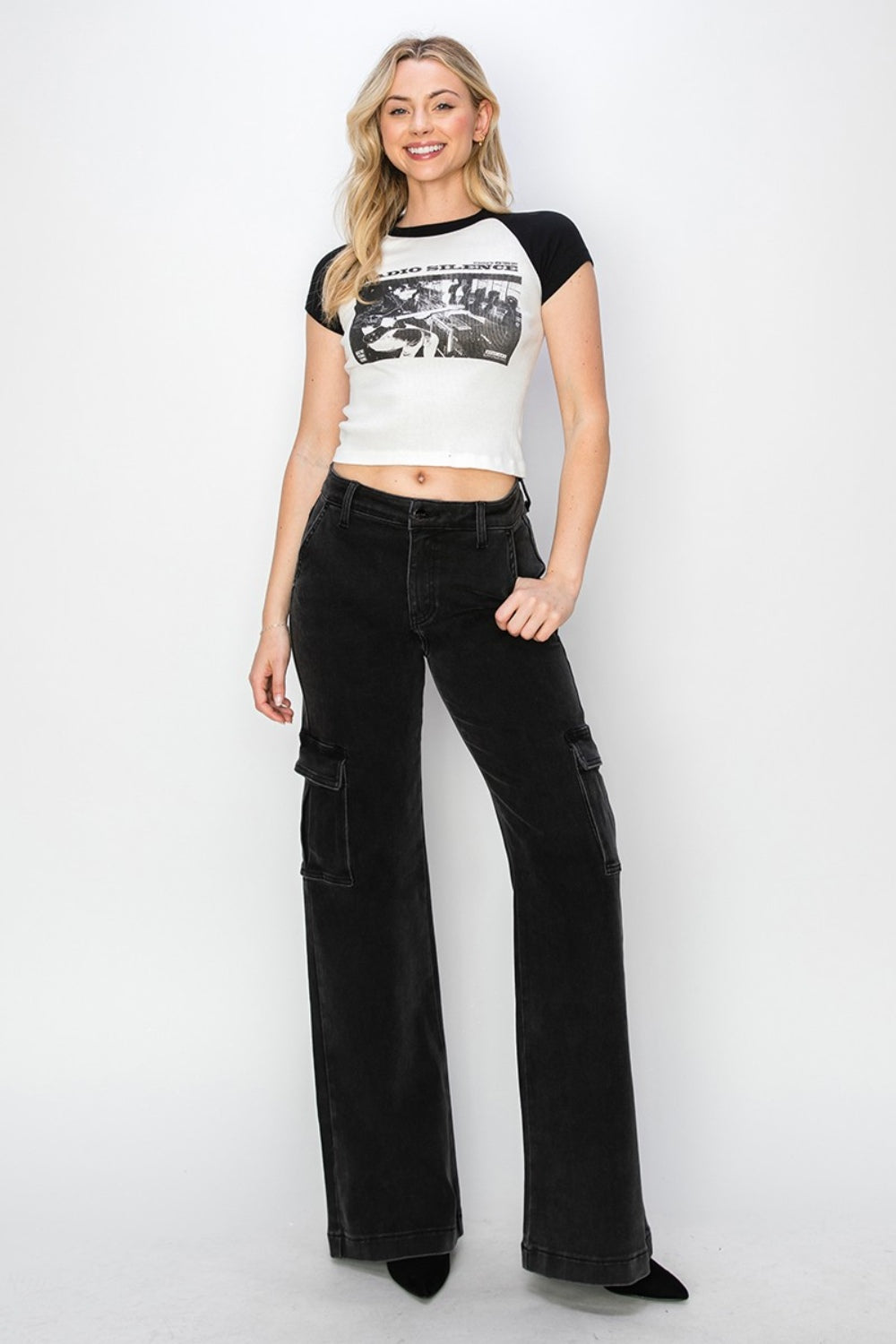 Jean cargo taille haute à jambe large et taille haute Risen