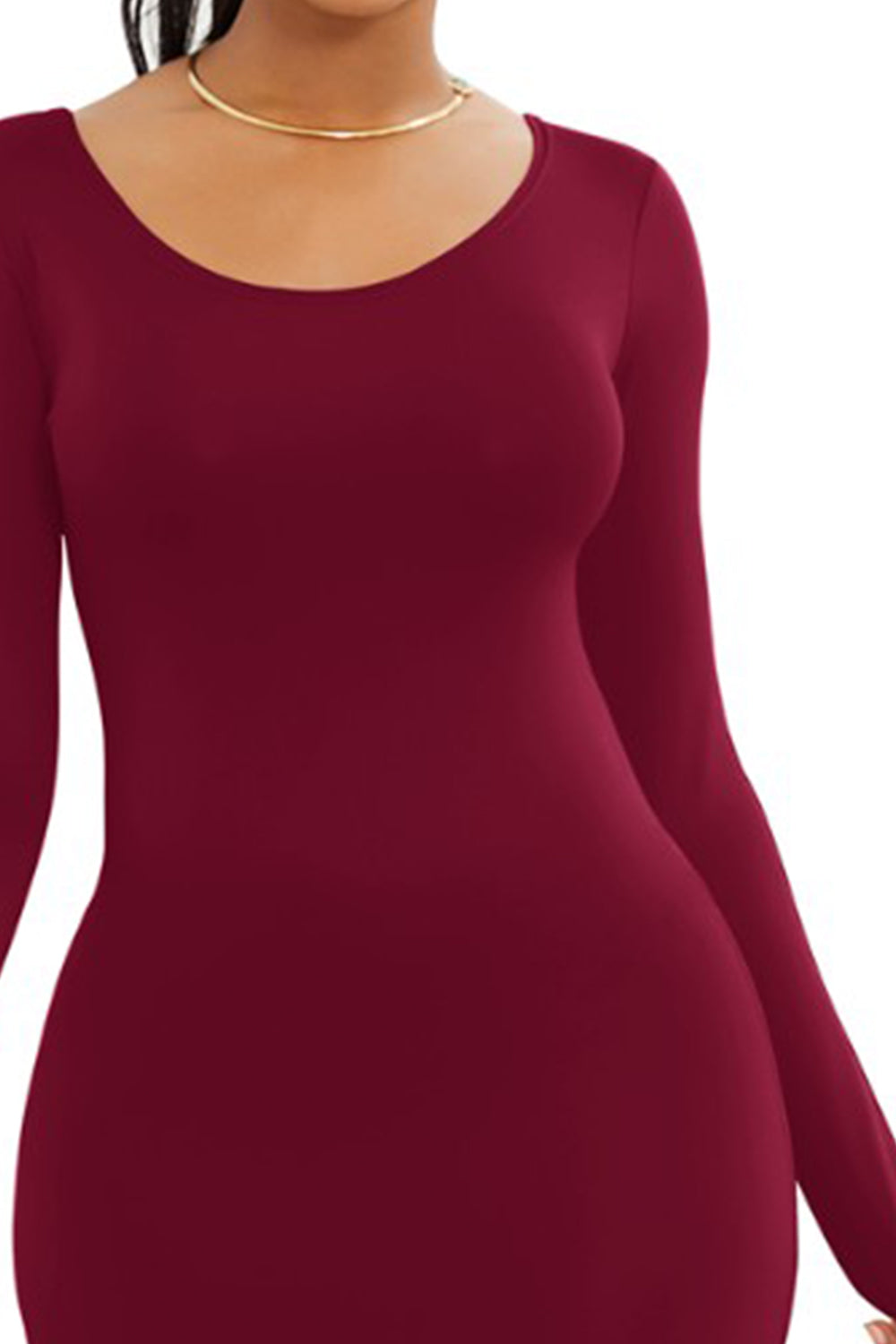 Robe portefeuille longue à col rond et manches longues