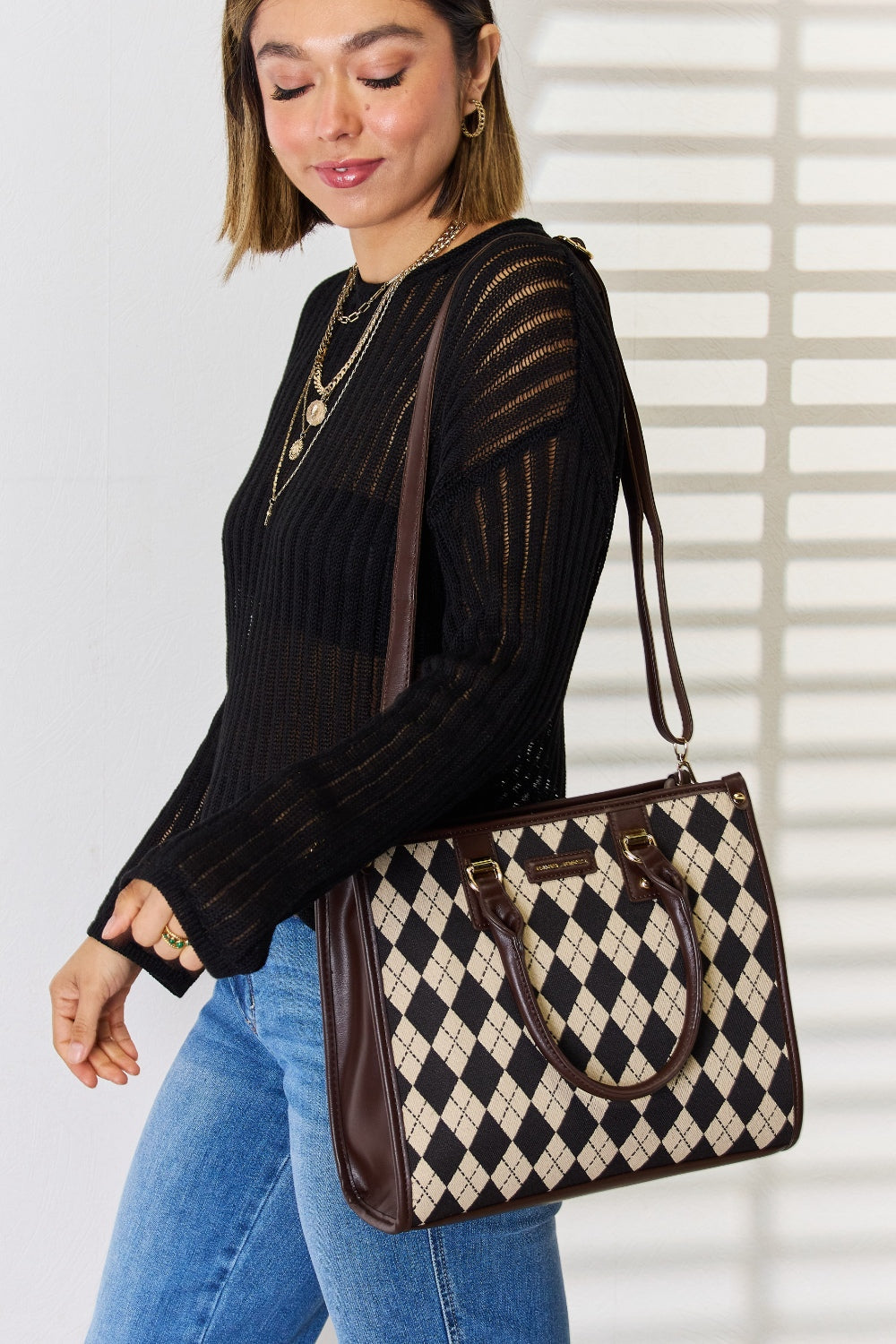 Sac à main en cuir PU à motif losanges David Jones