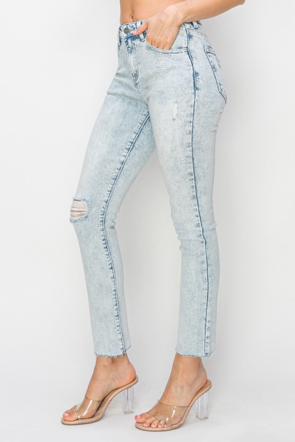 Jean skinny taille haute effet vieilli Risen