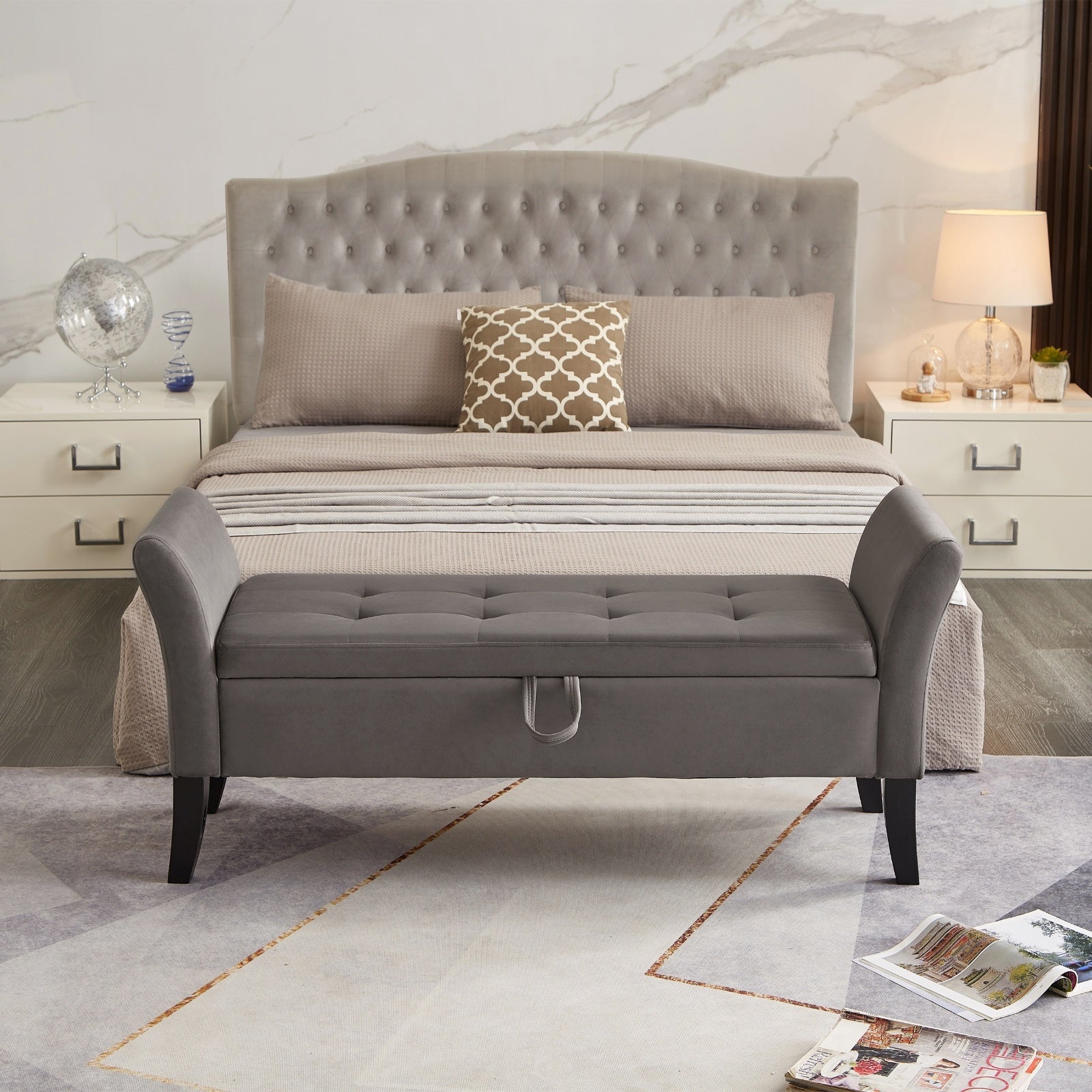 51.5 Bed Bench With Storage Grey Velvet