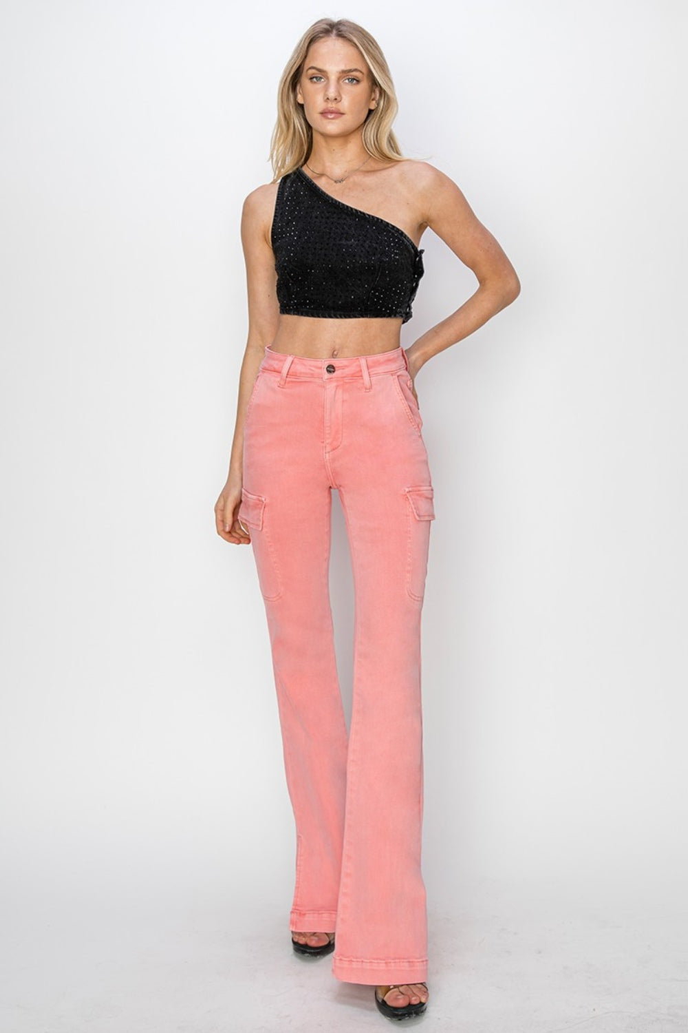 Jean bootcut cargo taille haute RISEN à fentes latérales