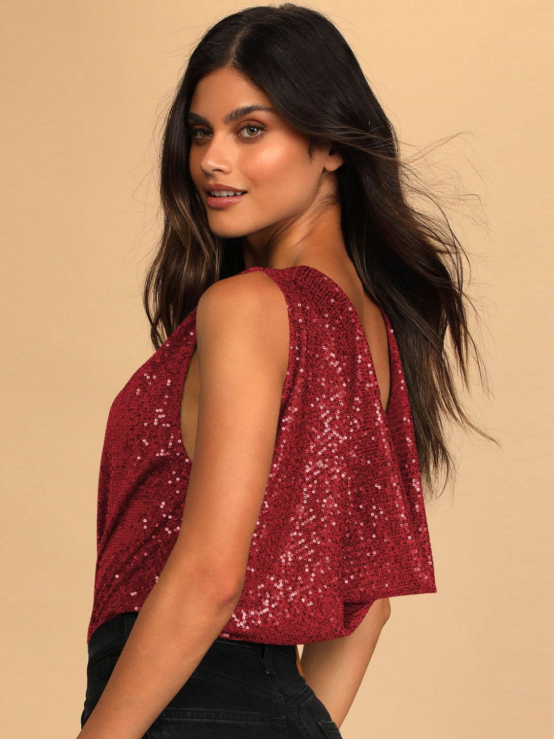 Body sans manches à surplis à paillettes