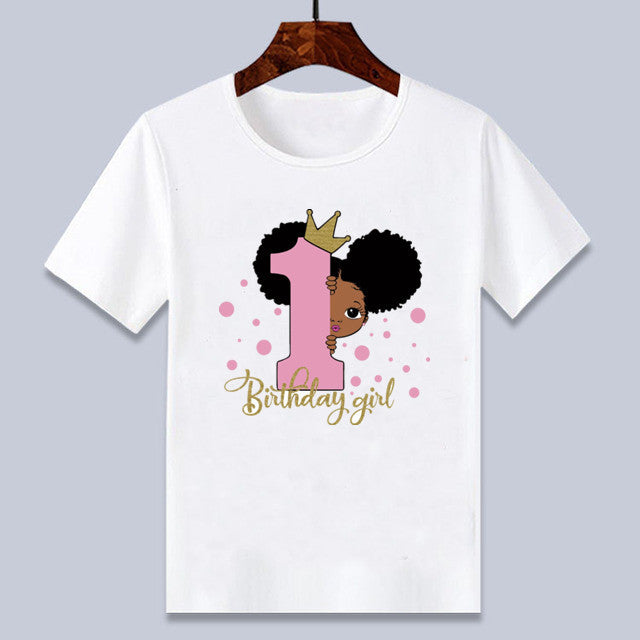 T-shirt à manches courtes pour enfants, confortable, imprimé motif fille africaine, pour anniversaire