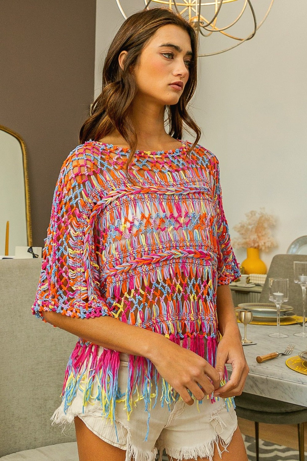 BiBi Cache-Maillot en Tricot Ajouré à Franges