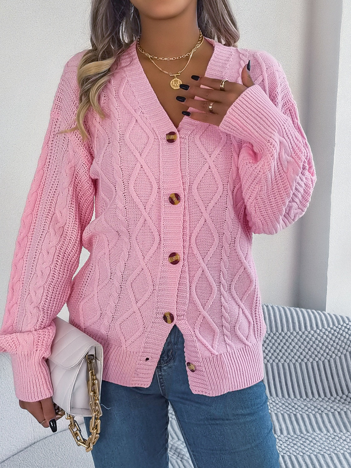 Cardigan à manches longues en maille torsadée