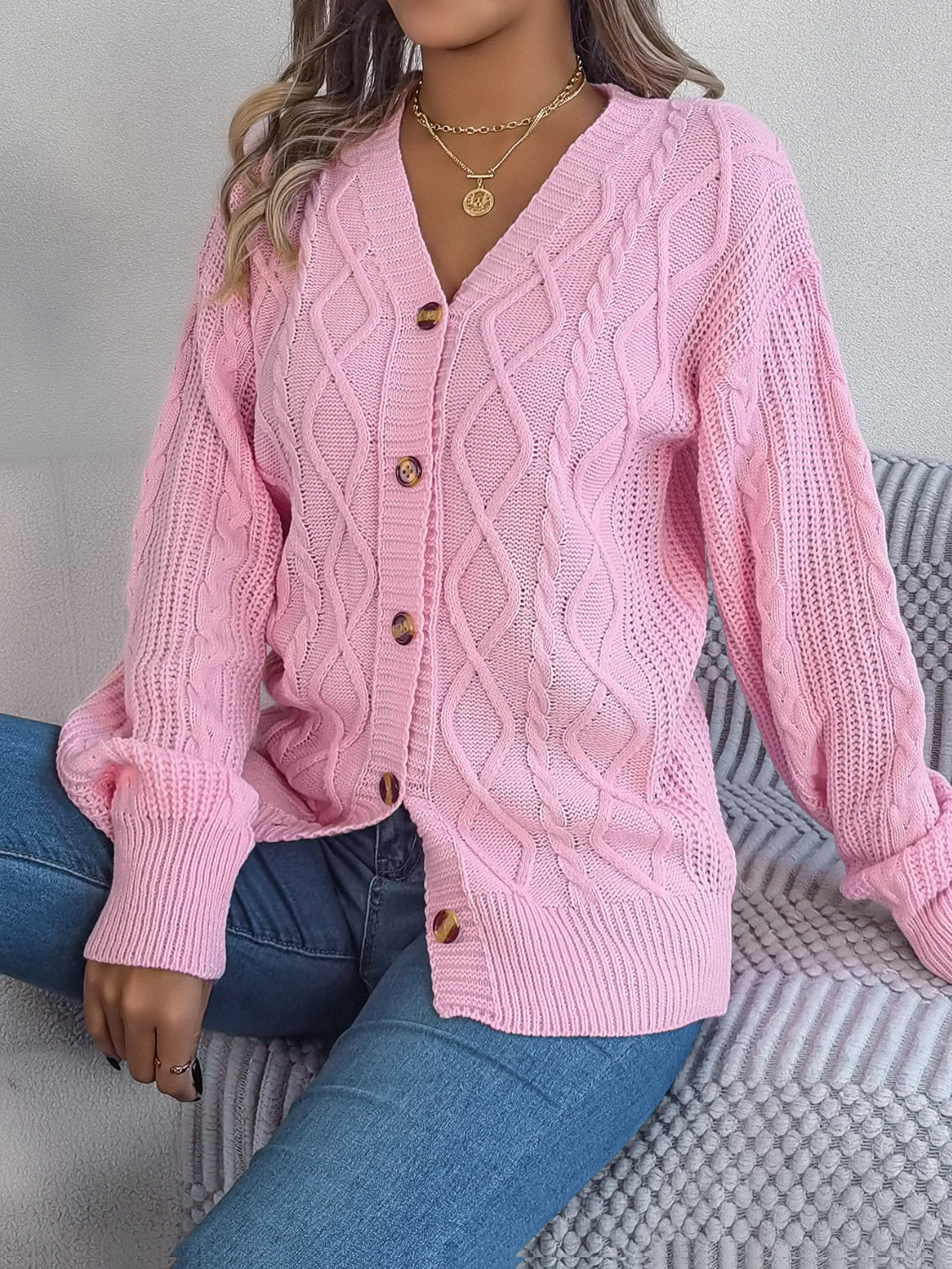 Cardigan à manches longues en maille torsadée