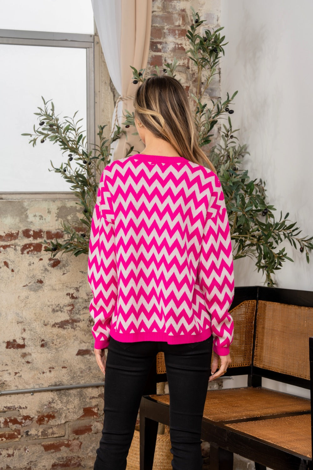 Pull à manches longues contrastées et rayures ondulées Sew In Love