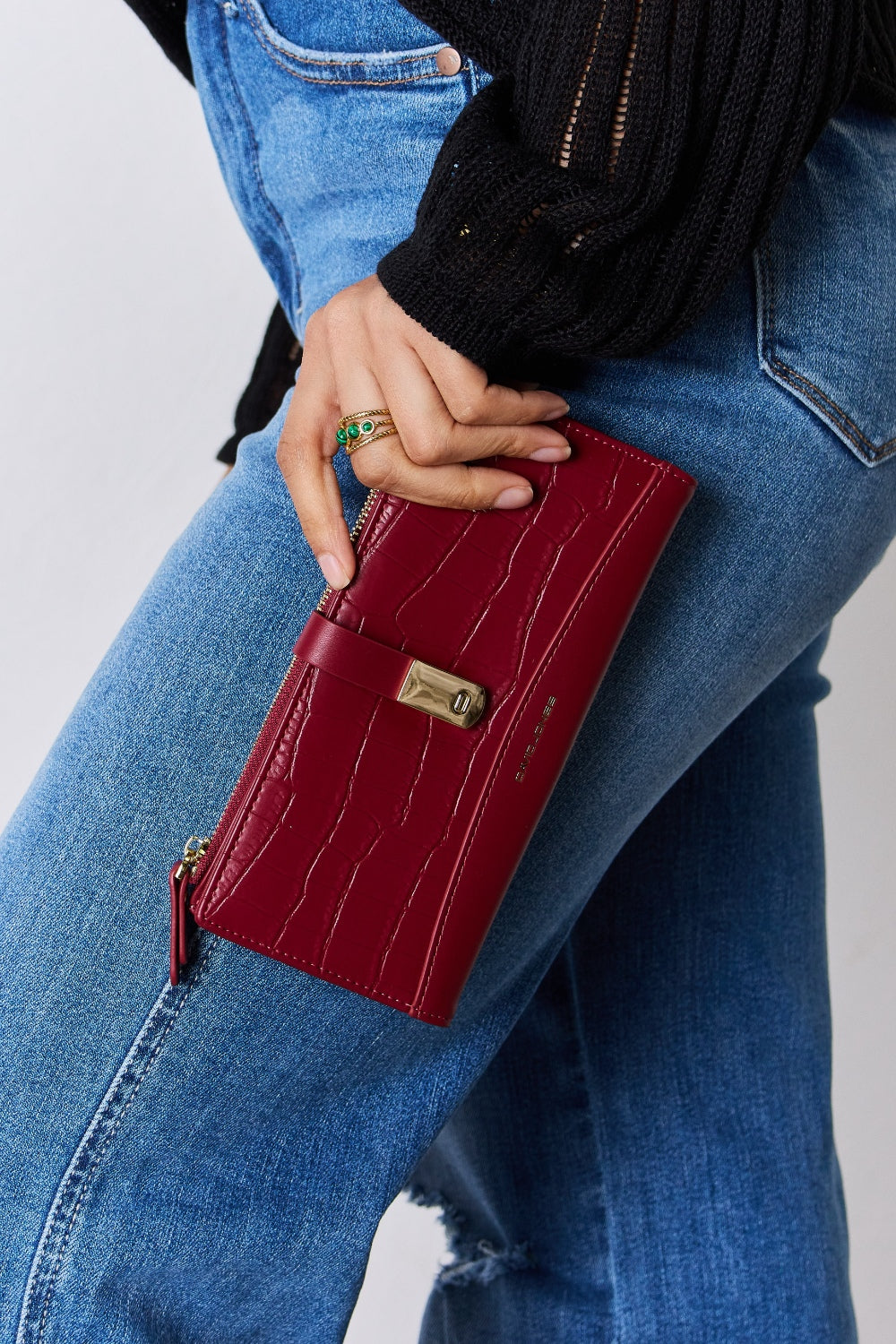 Portefeuille en cuir PU texturé David Jones