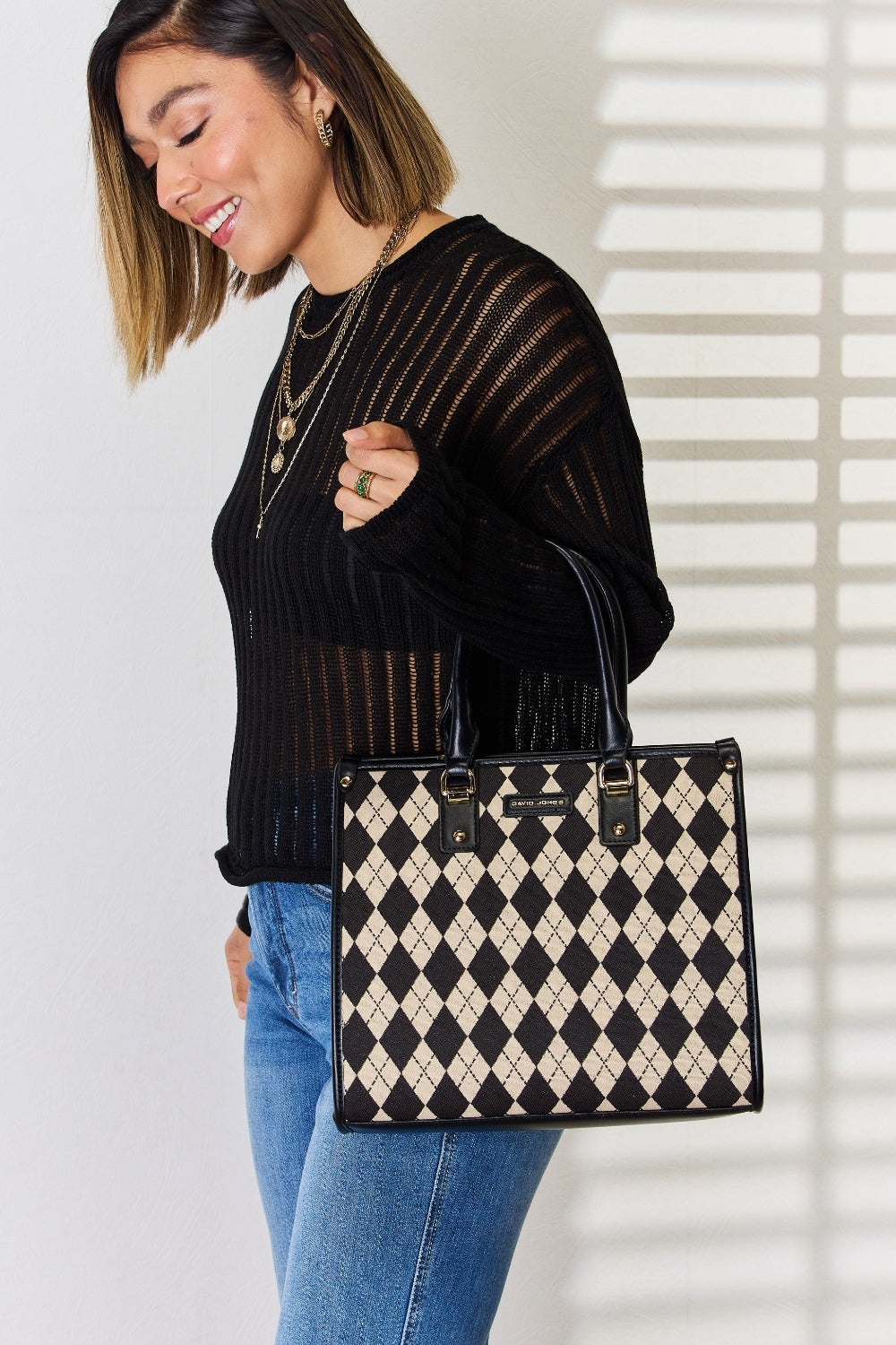 Sac à main en cuir PU à motif losanges David Jones