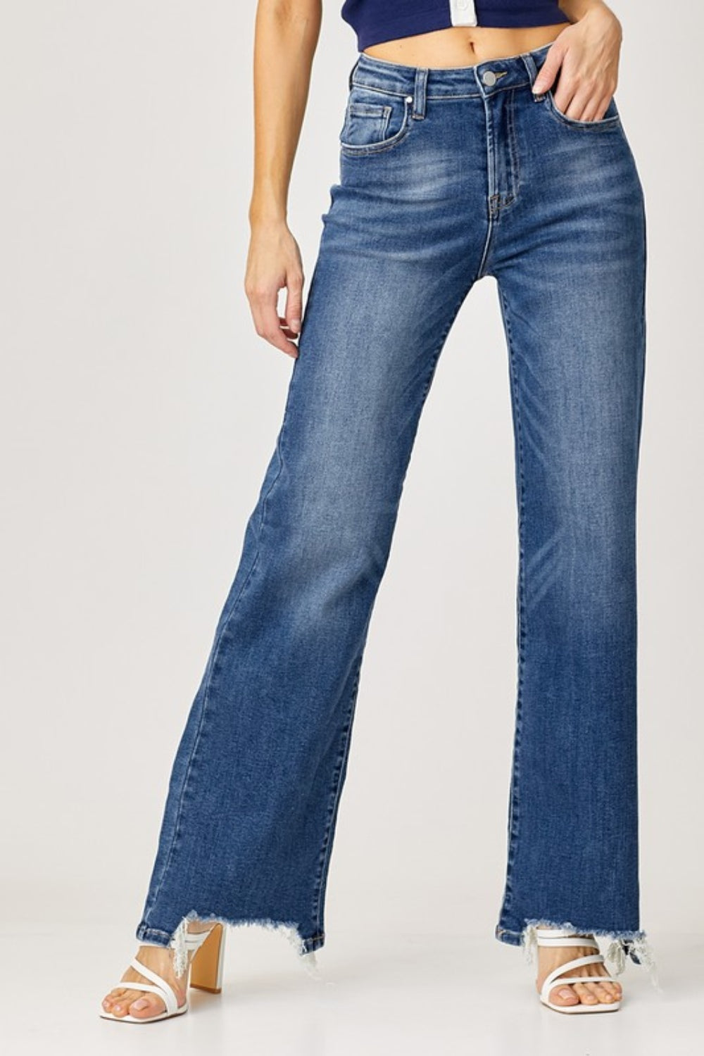 Jean large taille haute à ourlet effiloché Risen