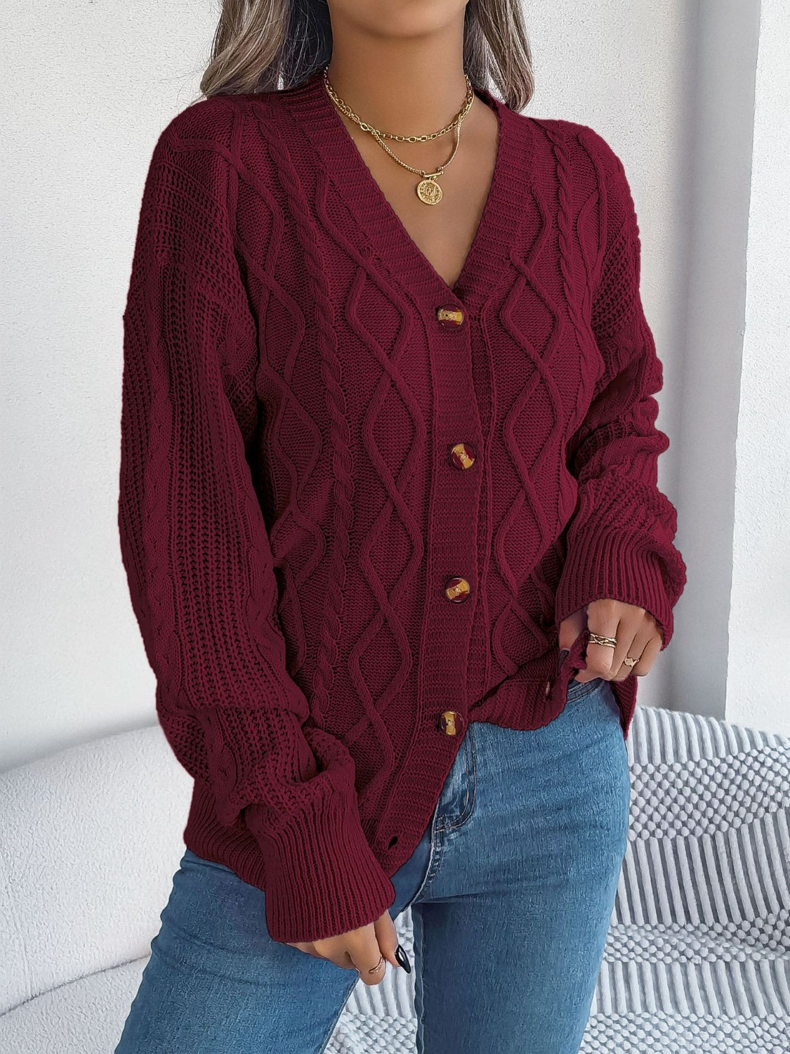 Cardigan à manches longues en maille torsadée