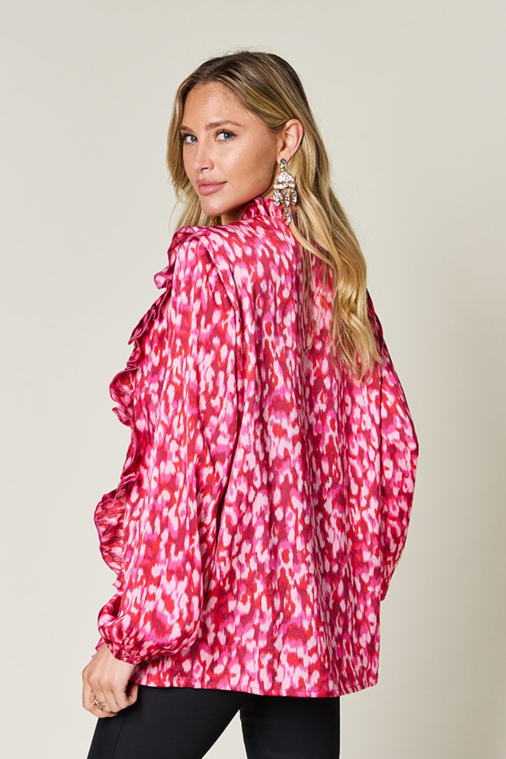 Chemise à manches ballon à volants et imprimé Double Take, taille standard
