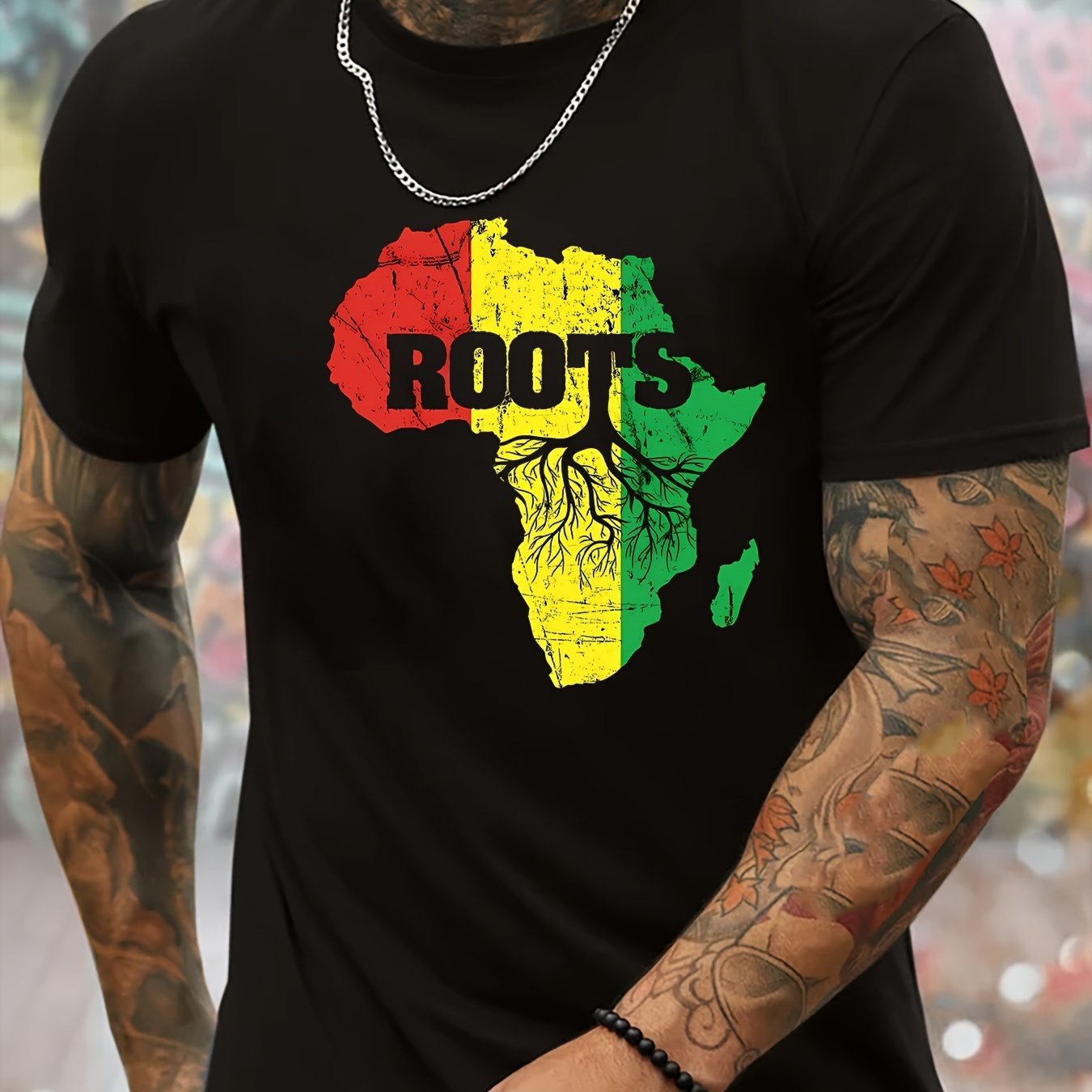 T-shirt à manches courtes et col rond pour homme, imprimé carte africaine, style minimaliste, version standard, idéal pour les vacances de printemps et d'été.