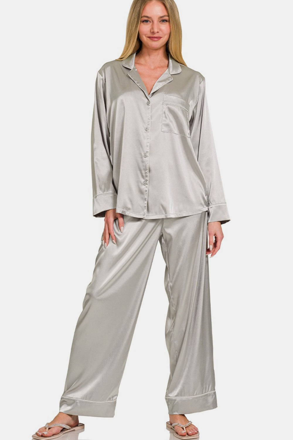 Ensemble pyjama Zenana en satin à manches longues et pantalon