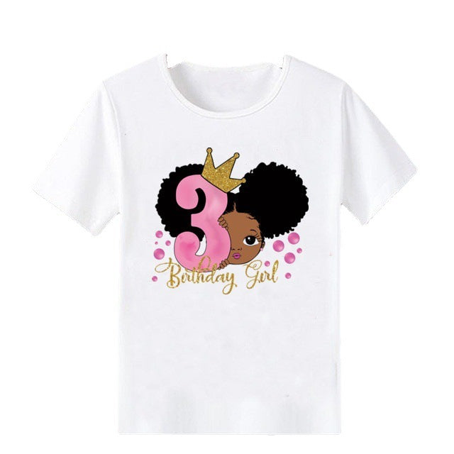T-shirt à manches courtes pour enfants, confortable, imprimé motif fille africaine, pour anniversaire