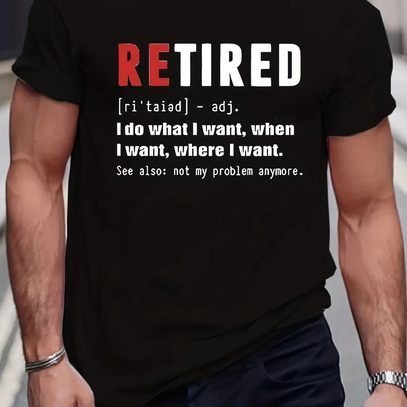 Interesting Retirement Definition Printed T-shirt, Men's T-shirt, Summer, Spring, Autumn Casual Short Sleeved T-shirt, Top As A Gift