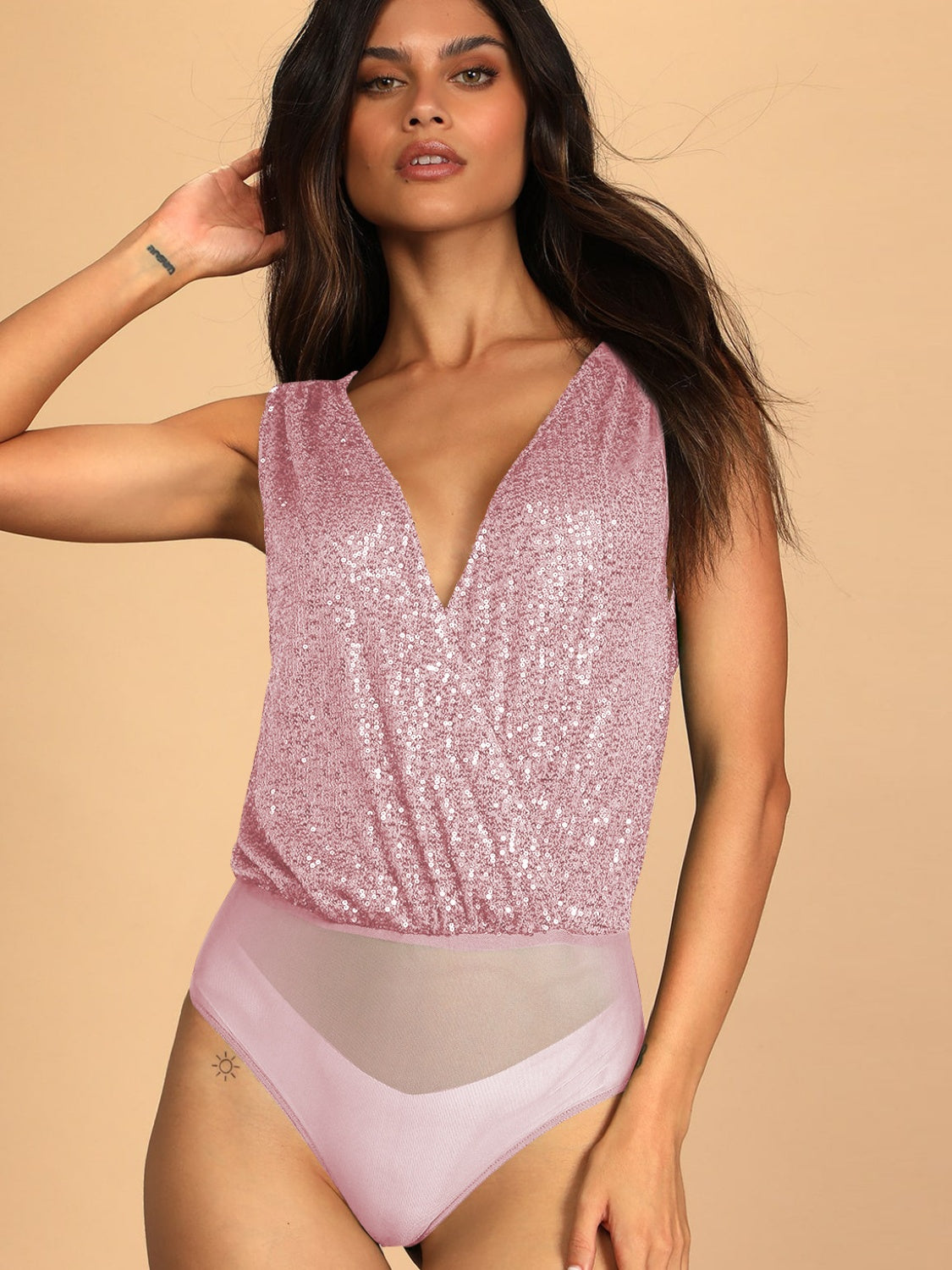 Body sans manches à surplis à paillettes