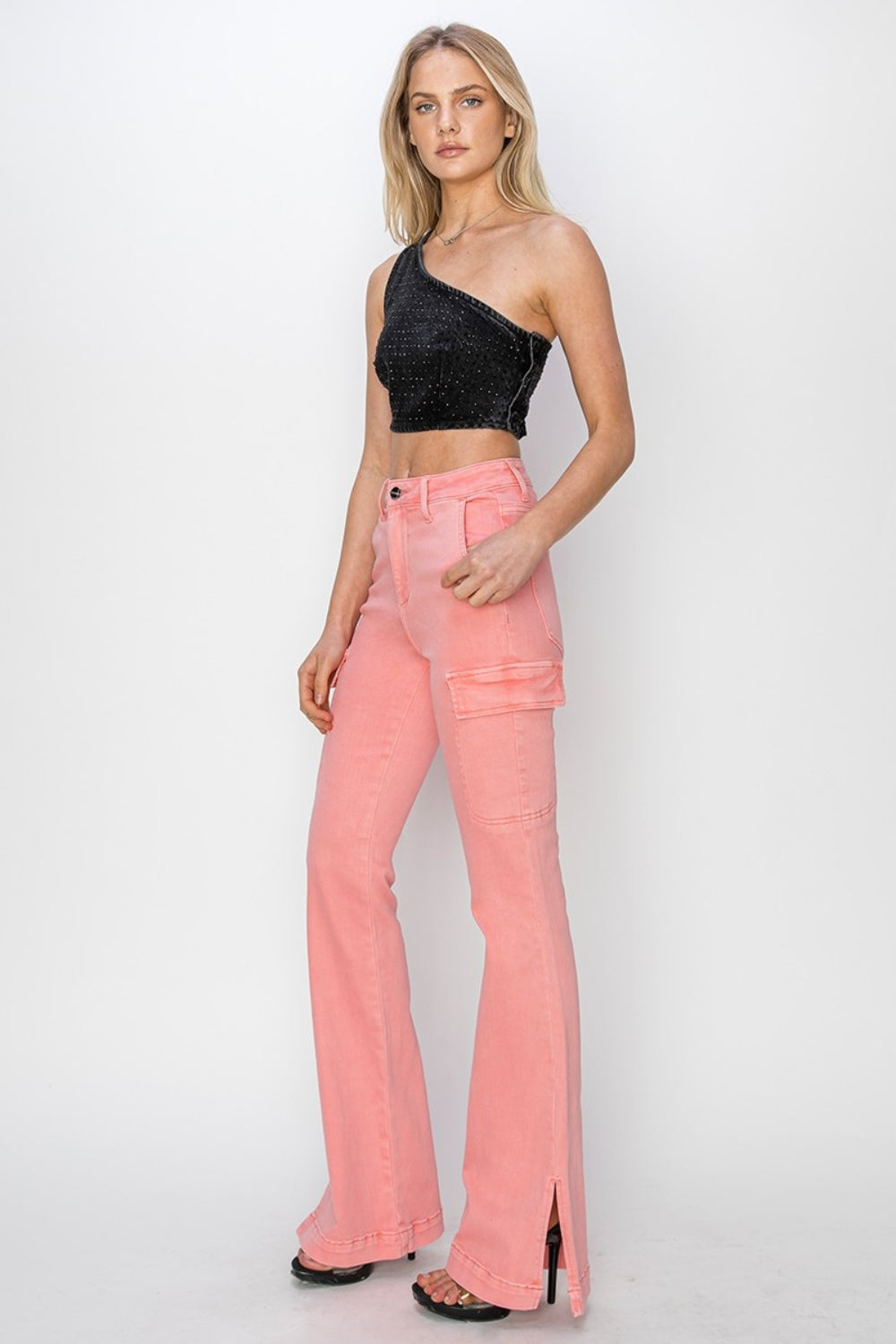 Jean bootcut cargo taille haute RISEN à fentes latérales