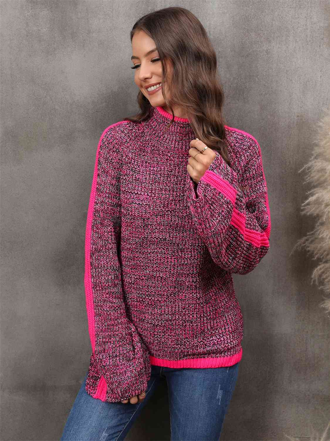 Pull chiné à col roulé et manches longues