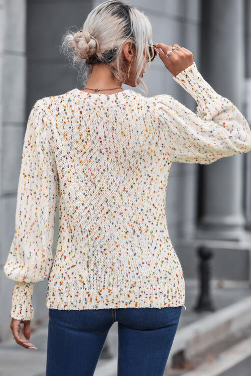 Pull chiné à col rond et manches lanternes