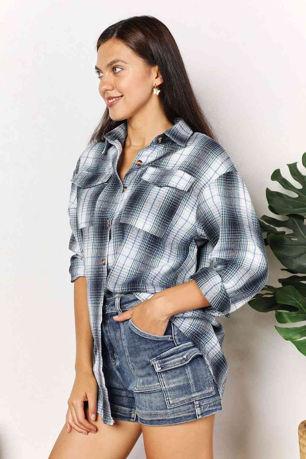 Chemise à carreaux à épaules tombantes Double Take