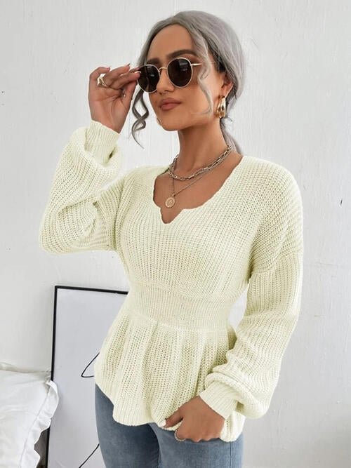 Haut en tricot à épaules tombantes crantées