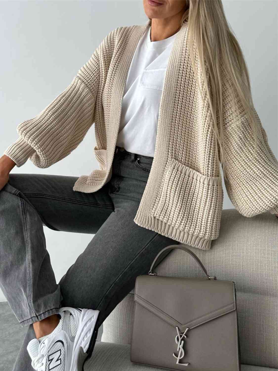 Cardigan ouvert sur le devant à épaules tombantes