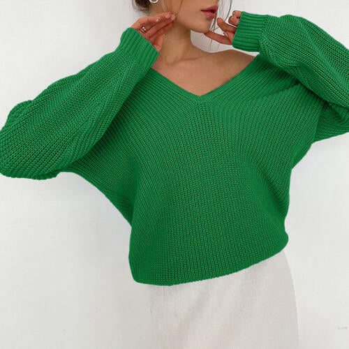 Pull à manches longues et col en V avec épaules tombantes